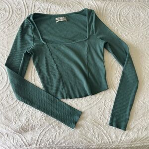 Teal Ribbed Long Sleeve Crop Top
